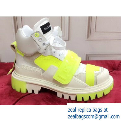 Dolce & Gabbana High-top Sneakers Creamy/Fluo Yellow With Logo 2019 - Click Image to Close